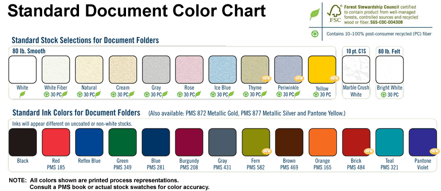 Paper Stock & Ink Color Chart